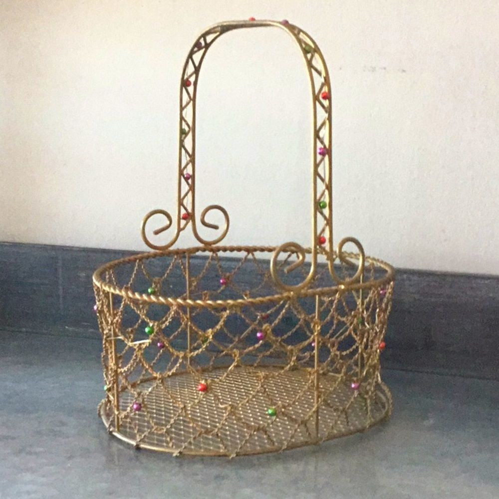 Christmas basket with scroll handle gift Xmas decor classic